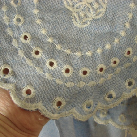 Lt Blue White Embroidered Kimono Jacket Boho Cover up Summer Lt Weight Beach S/M - Picture 8 of 15